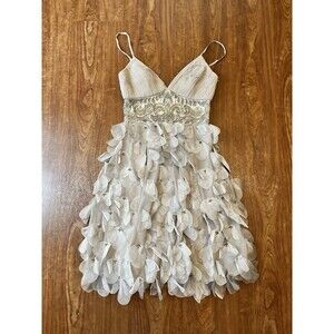 Sue Wong Vintage Y2K Silk Beaded Petal Babydoll Tank Dress Gray Size 0